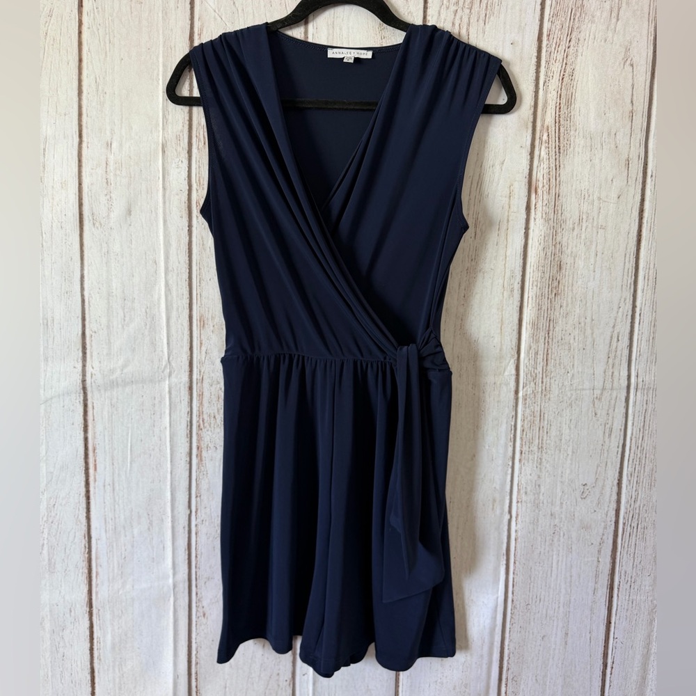 Annalee + Hope Navy Blue Sleeveless Surplice Wrap Front Romper with Side Tie
